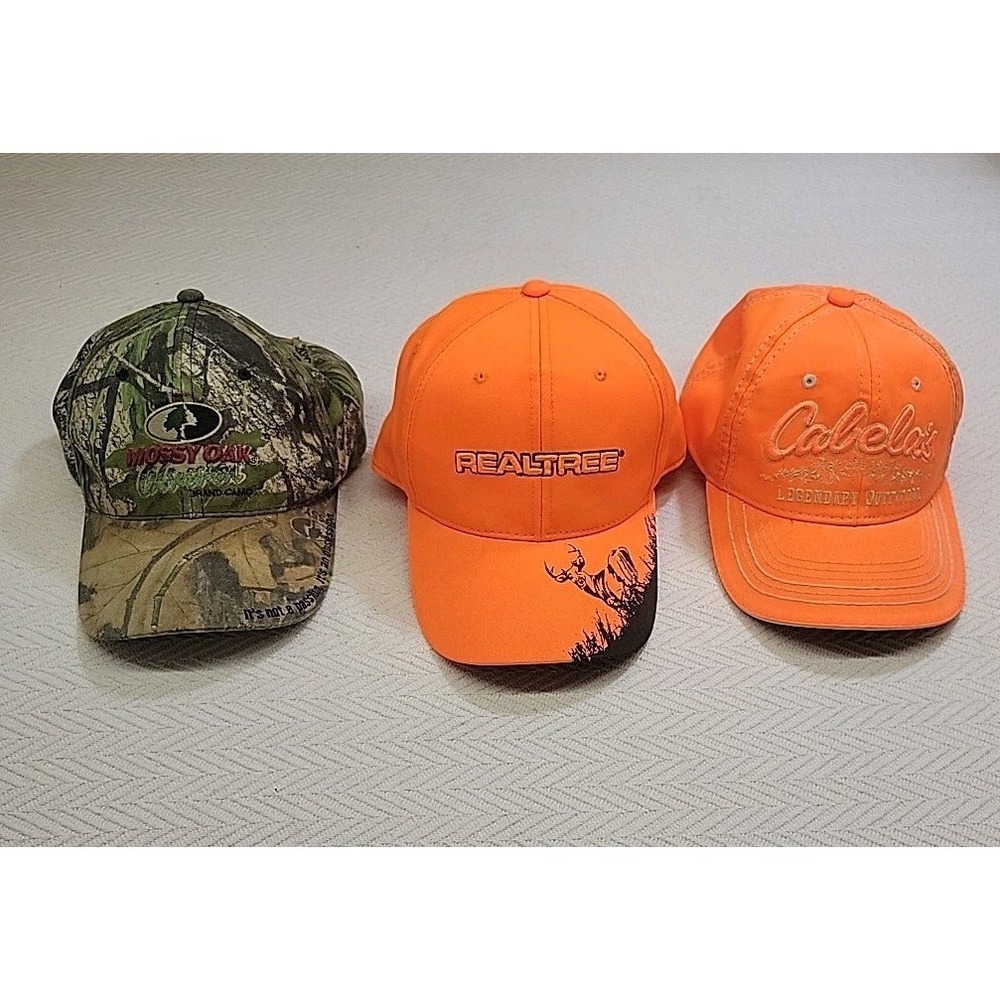 Mossy Oak Realtree Cabela's Hat Lot 3‎ Camo Blaze Orange Hunting Caps